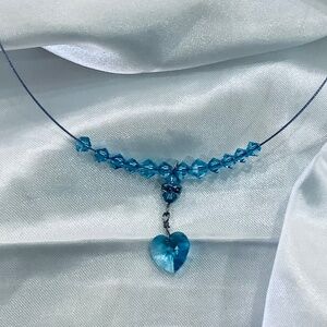 Stunning Blue Heart Crystals Floating Beautiful Illusion Necklace
